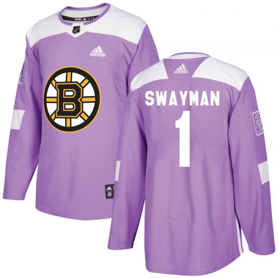 Men's Boston Bruins #1 Jeremy Swayman Adidas Authentic Fights Cancer Practice Jersey - Purple