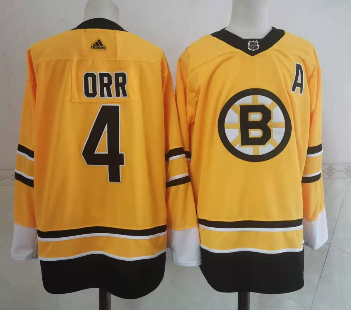 Men's Boston Bruins #4 Bobby Orr Yellow Adidas 2020-21 Stitched NHL Jersey