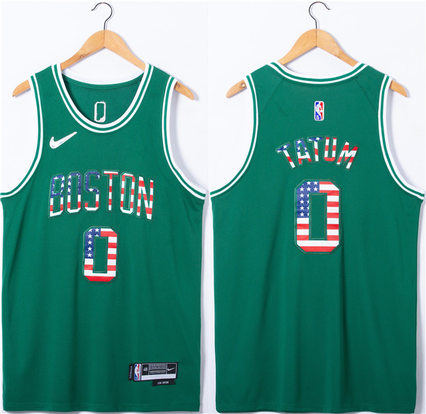 Men's Boston Celtics #0 Jayson Tatum USA Flag Green Stitched Jersey