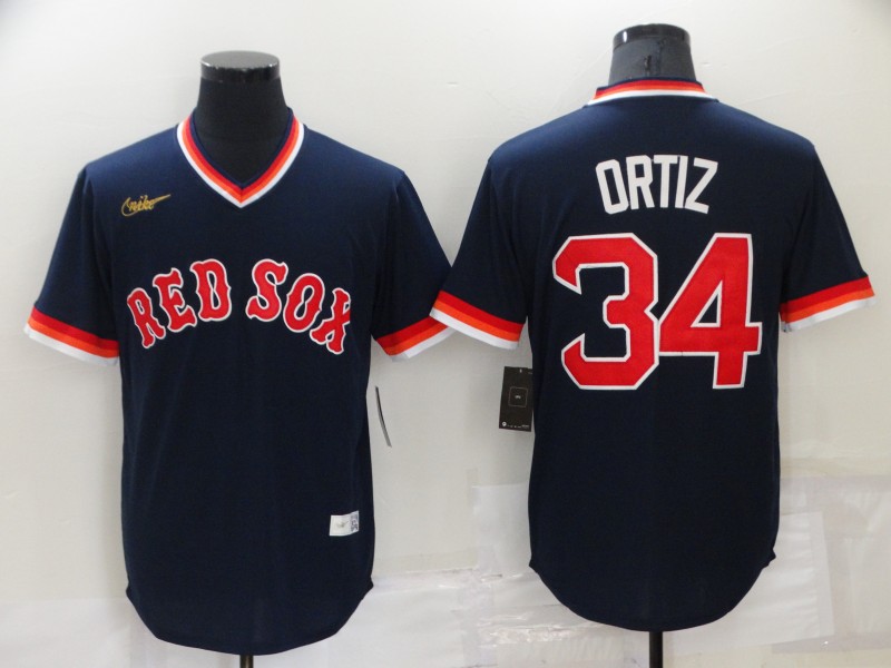 Men's Boston Red Sox #34 David Ortiz Navy Blue Cooperstown Collection Stitched Throwback Jersey
