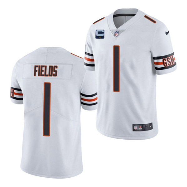 Men's Chicago Bears 2022 #1 Justin Fields White With 1-star C Patch Vapor Untouchable Limited Stitched Jersey