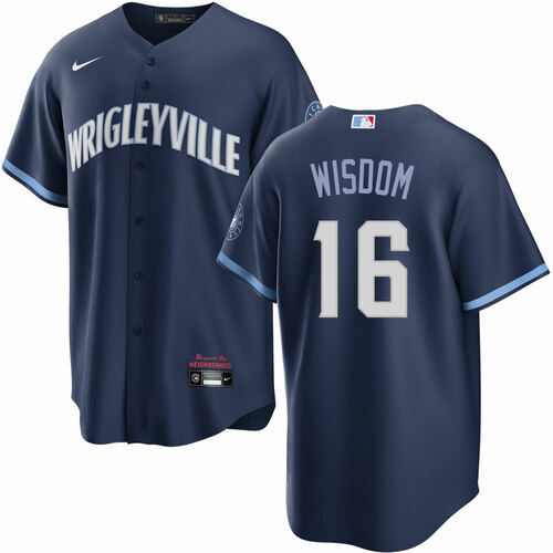 Men's Chicago Cubs #16 Patrick Wisdom Nike 2021 City Connect Authentic Navy MLB Jersey