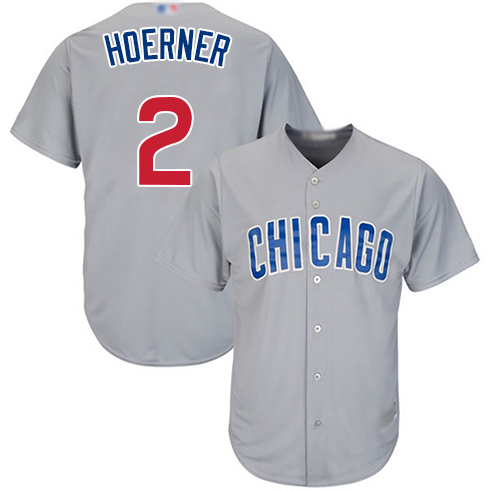 Men's Chicago Cubs #2 Nico Hoerner Grey Road Baseball Cool Base Jersey