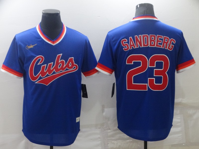 Men's Chicago Cubs #23 Ryne Sandberg Blue Cooperstown Collection Stitched Throwback Jersey