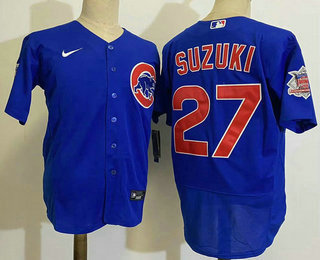 Men's Chicago Cubs #27 Seiya Suzuki Blue Stitched MLB Flex Base Nike Jersey