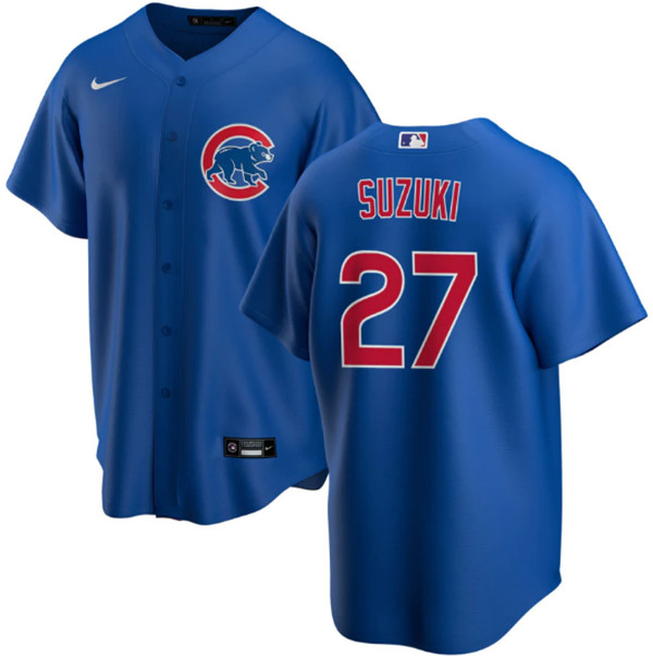 Men's Chicago Cubs #27 Seiya Suzuki Royal Cool Base Stitched Baseball Jersey