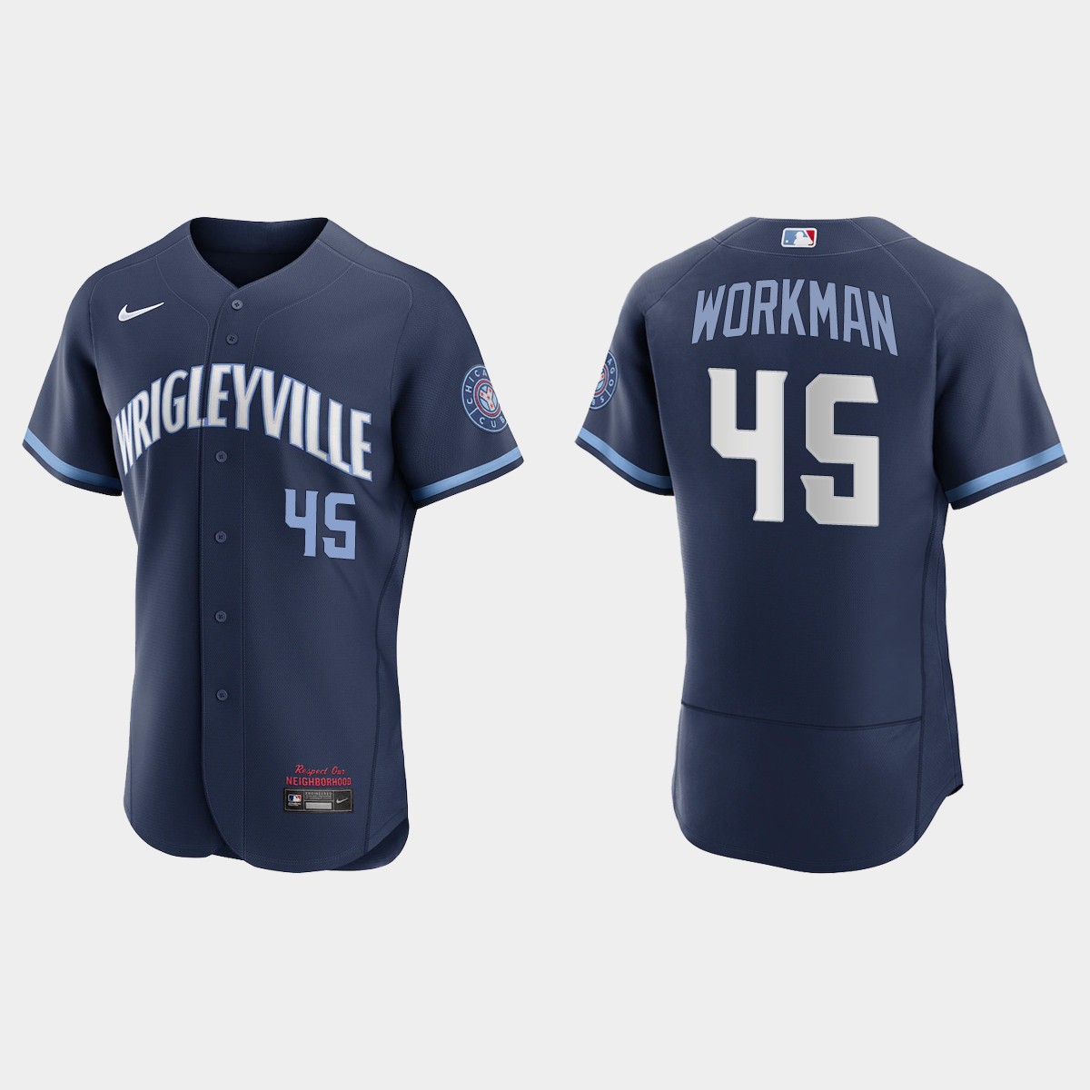 Men's Chicago Cubs #45 Brandon Workman Men's Nike 2021 City Connect Authentic Navy MLB Jersey