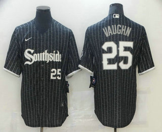 Men's Chicago White Sox #25 Andrew Vaughn Black With Small Number 2021 City Connect Stitched MLB Cool Base Nike Jersey