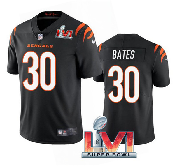 Men's Cincinnati Bengals #30 Jessie Bates 2022 Black Super Bowl LVI Vapor Limited Stitched Jersey