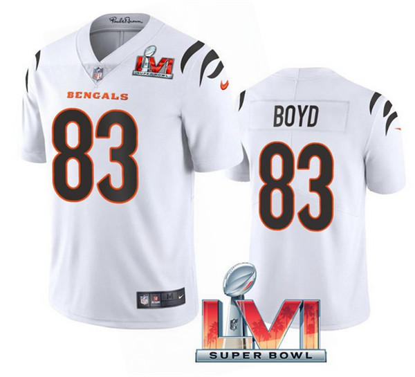 Men's Cincinnati Bengals #83 Tyler Boyd 2022 White Super Bowl LVI Vapor Limited Stitched Jersey