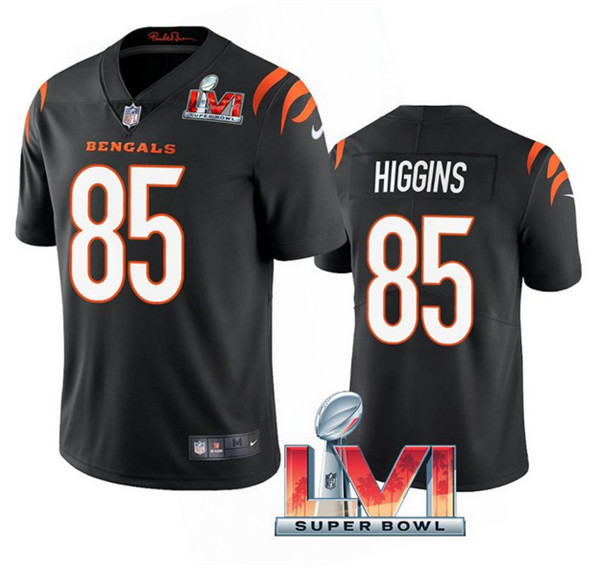 Men's Cincinnati Bengals #85 Tee Higgins 2022 Black Super Bowl LVI Vapor Limited Stitched Jersey