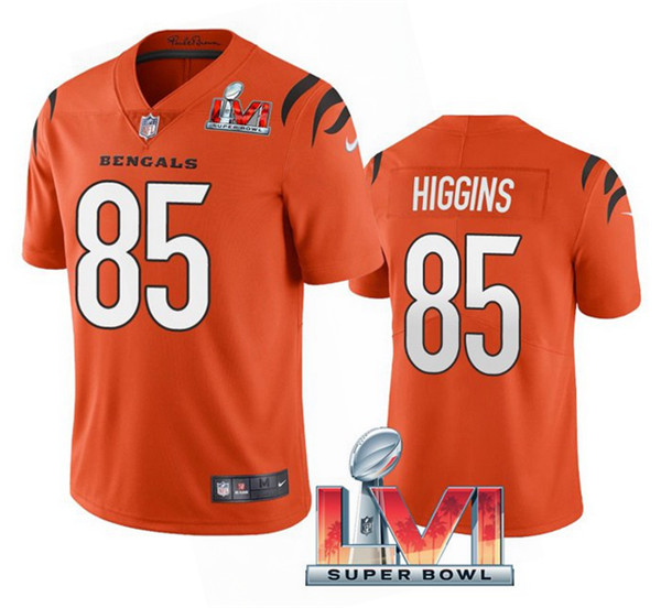 Men's Cincinnati Bengals #85 Tee Higgins 2022 Orange Super Bowl LVI Vapor Limited Stitched Jersey