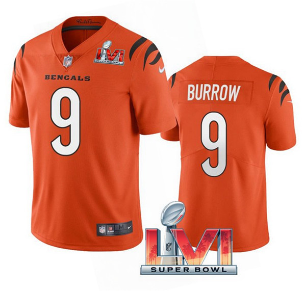Men's Cincinnati Bengals #9 Joe Burrow 2022 Orange Super Bowl LVI Vapor Limited Stitched Jersey