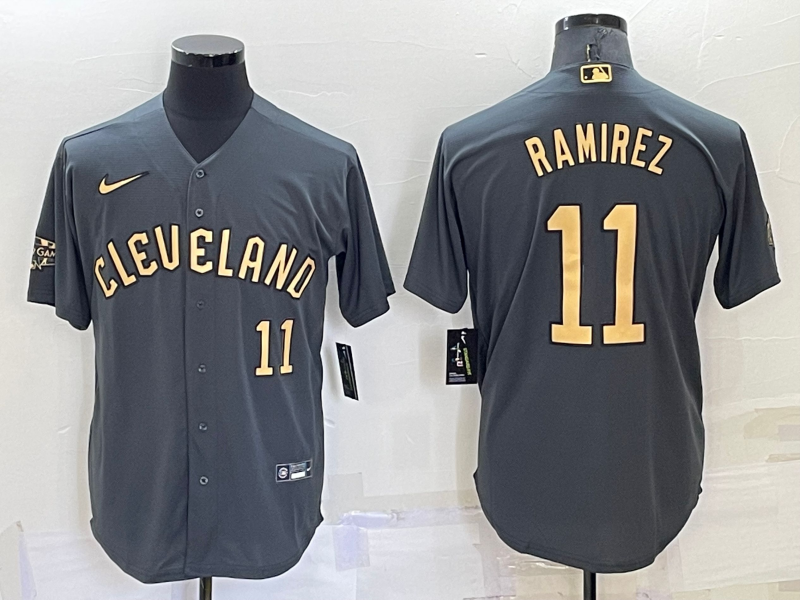 Men's Cleveland Indians #11 Jose Ramirez Number Grey 2022 All Star Stitched Cool Base Nike Jersey