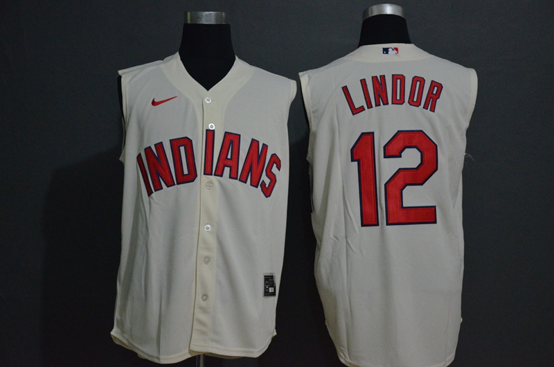 Men's Cleveland Indians #12 Francisco Lindor Cream 2020 Cool and Refreshing Sleeveless Fan Stitched MLB Nike Jersey