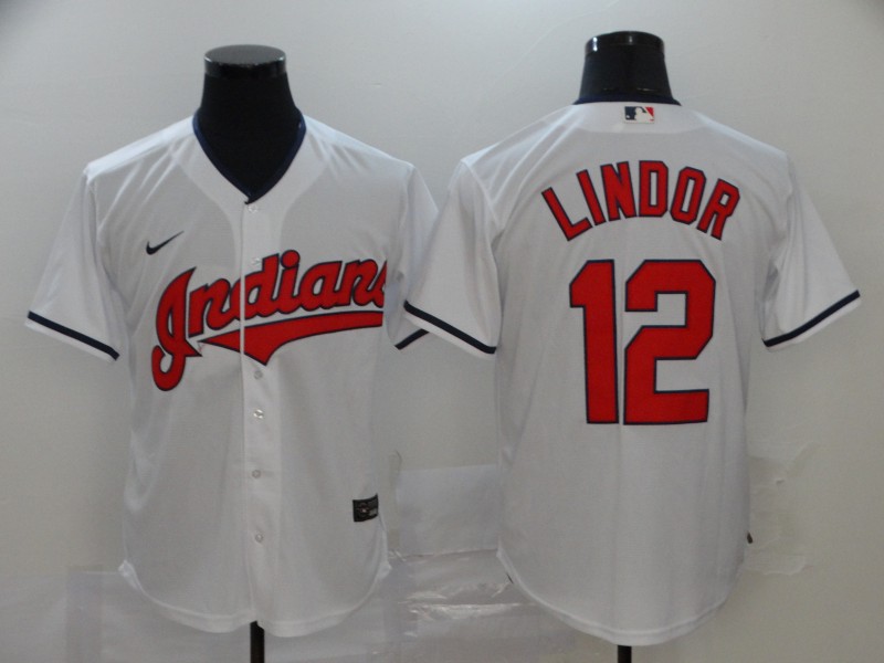 Men's Cleveland Indians #12 Francisco Lindor White Stitched MLB Cool Base Nike Jersey