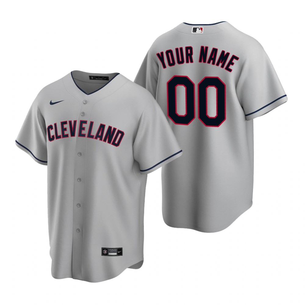 Men's Cleveland Indians Custom Nike Gray 2020 Stitched MLB Cool Base Road Jersey