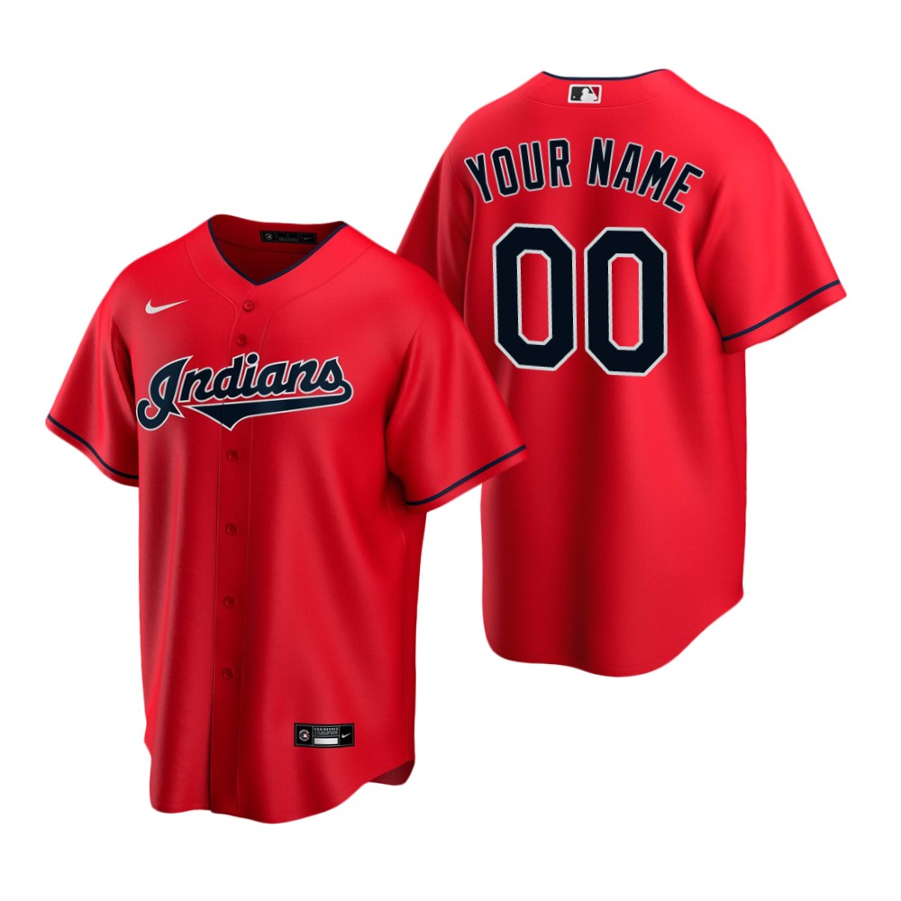 Men's Cleveland Indians Custom Nike Red Stitched MLB Cool Base Jersey