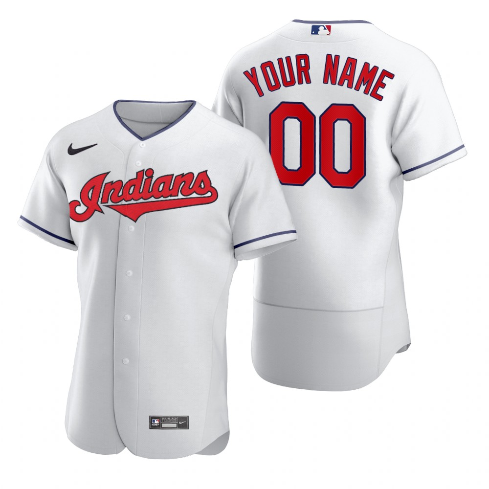 Men's Cleveland Indians Custom Nike White 2020 Stitched MLB Flex Base Jersey