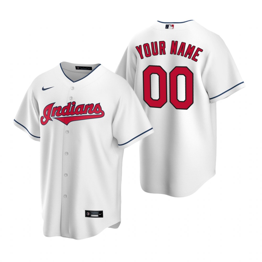 Men's Cleveland Indians Custom Nike White Stitched MLB Cool Base Home Jersey