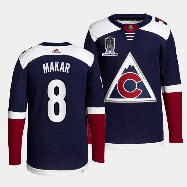 Men's Colorado Avalanche #8 Cale Makar 2022 Navy Stanley Cup Champions Patch Stitched Jersey