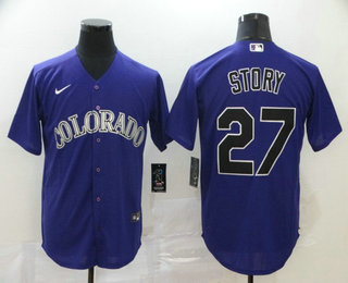 Men's Colorado Rockies #27 Trevor Story Purple Stitched MLB Cool Base Nike Jersey