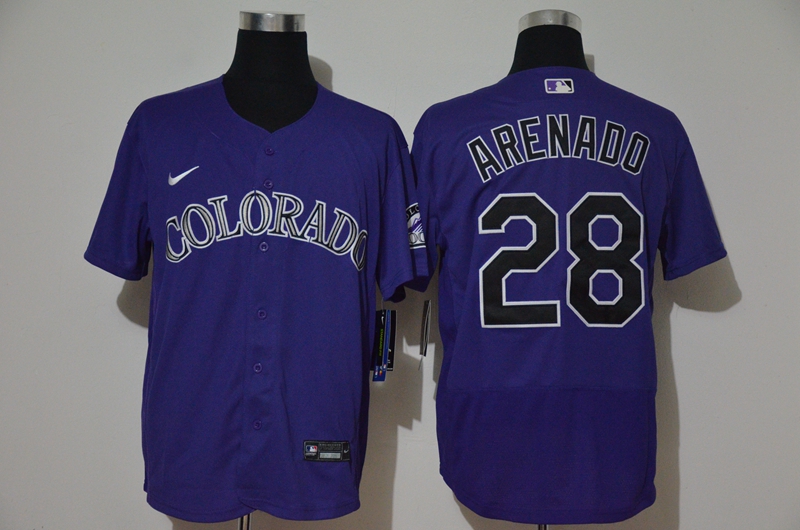 Men's Colorado Rockies #28 Nolan Arenado Purple Stitched MLB Flex Base Nike Jersey