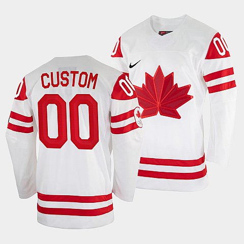 Men's Custom Canada Hockey White 2022 Beijing Winter Olympic Home Rrplica Jersey