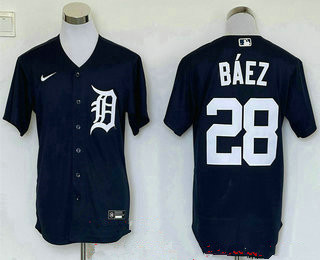 Men's Detroit Tigers #28 Javier Baez Navy Blue Stitched Cool Base Nike Jersey