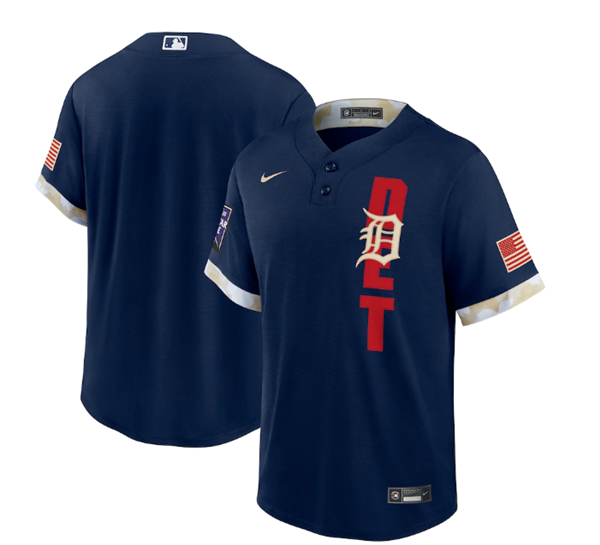 Men's Detroit Tigers Blank 2021 Navy All-Star Cool Base Stitched MLB Jersey