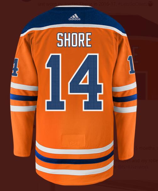 Men's Devin Shore NHL #14 Orange jersey Edmonton Oilers