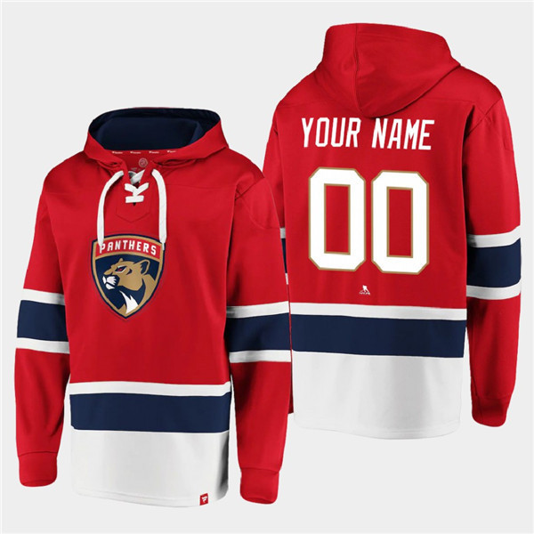 Men's Florida Panthers Active Player Custom Red Ageless Must-Have Lace-Up Pullover Hoodie