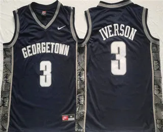 Men's Georgetown Hoyas #3 Allen Iverson Navy Stitched Jersey