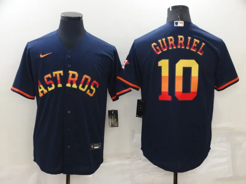 Men's Houston Astros #10 Yuli Gurriel Navy Blue Rainbow Stitched MLB Cool Base Nike Jersey
