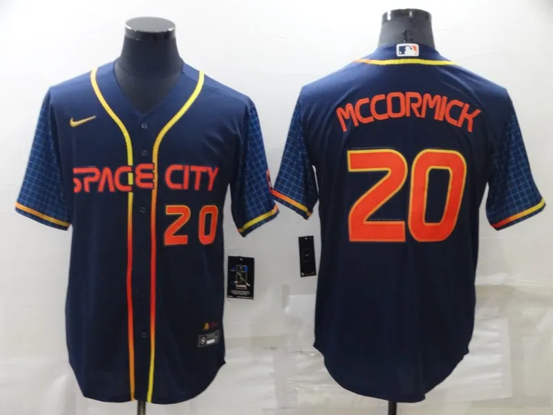 Men's Houston Astros #20 Chas McCormick Number 2022 Navy Blue City Connect Cool Base Stitched Jersey