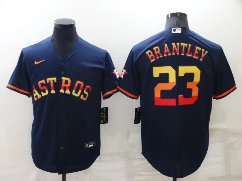 Men's Houston Astros #23 Michael Brantley Navy Blue Rainbow Stitched MLB Cool Base Nike Jersey