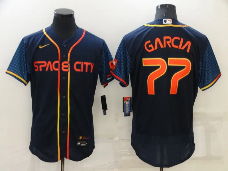 Men's Houston Astros #77 Luis Garcia 2022 Navy Blue City Connect Flex Base Stitched Baseball Jersey