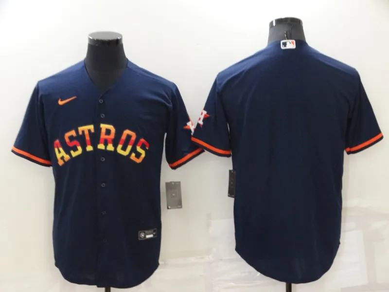 Men's Houston Astros Blank Navy Blue Rainbow Stitched MLB Cool Base Nike Jersey