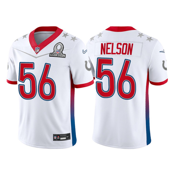 Men's Indianapolis Colts #56 Quenton Nelson 2022 White AFC Pro Bowl Stitched Jersey