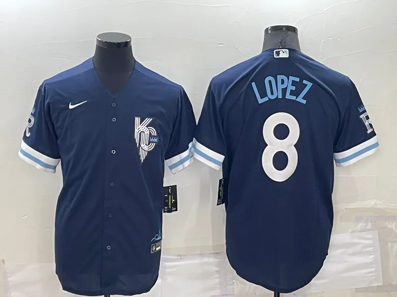 Men's Kansas City Royals #8 Nicky Lopez 2022 Navy Blue City Connect Cool Base