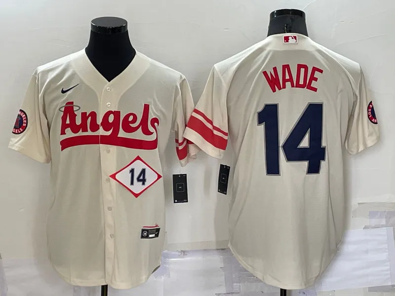 Men's Los Angeles Angels #14 Tyler Wade Number Cream 2022 City Connect Cool Base Stitched Jersey