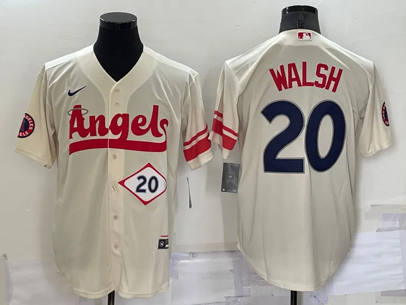 Men's Los Angeles Angels #20 Jared Walsh Number Cream 2022 City Connect Cool Base Stitched Jersey