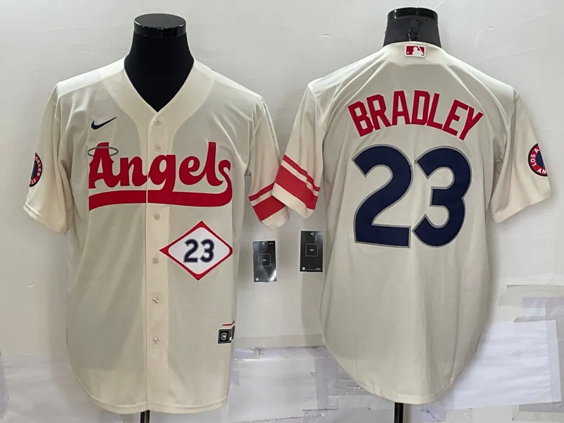Men's Los Angeles Angels #23 Archie Bradley Number Cream 2022 City Connect Cool Base Stitched Jersey