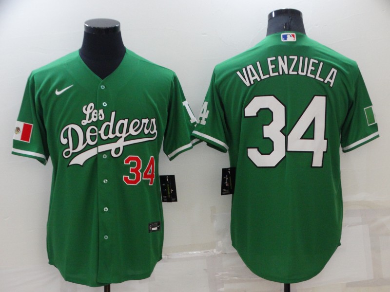 Men's Los Angeles Dodgers #34 Fernando Valenzuela Green With Los 2021 Mexican Heritage Stitched Baseball Jersey