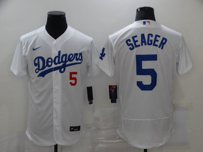 Men's Los Angeles Dodgers #5 Corey Seager White Stitched MLB Flex Base Jersey