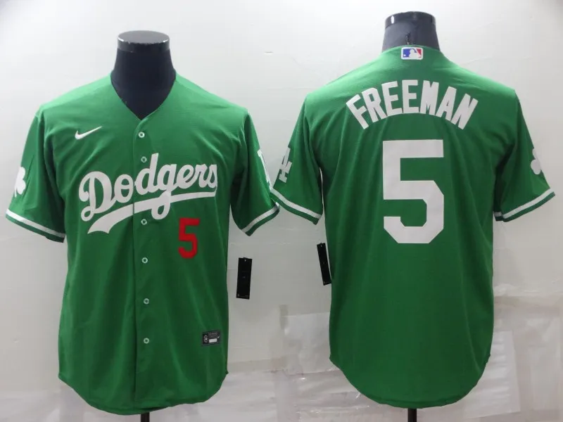Men's Los Angeles Dodgers #5 Freddie Freeman Green St Patrick's Day 2021 Mexican Heritage Stitched Baseball Jersey