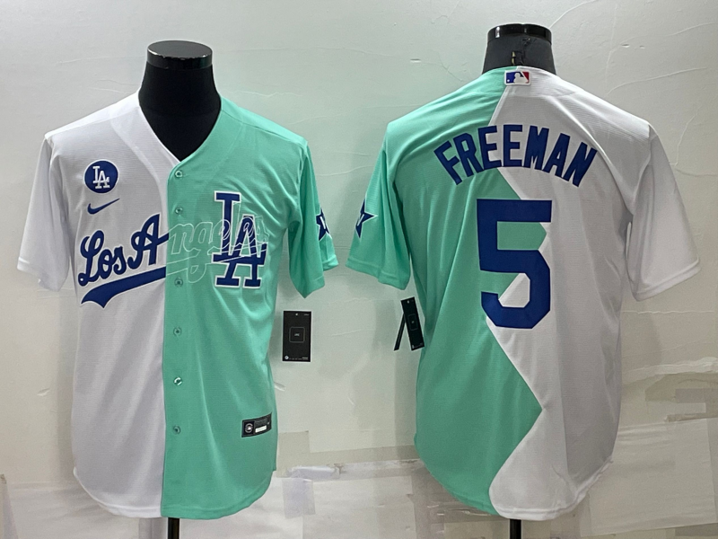 Men's Los Angeles Dodgers #5 Freddie Freeman White Green Two Tone 2022 Celebrity Softball Game Cool Base Jersey