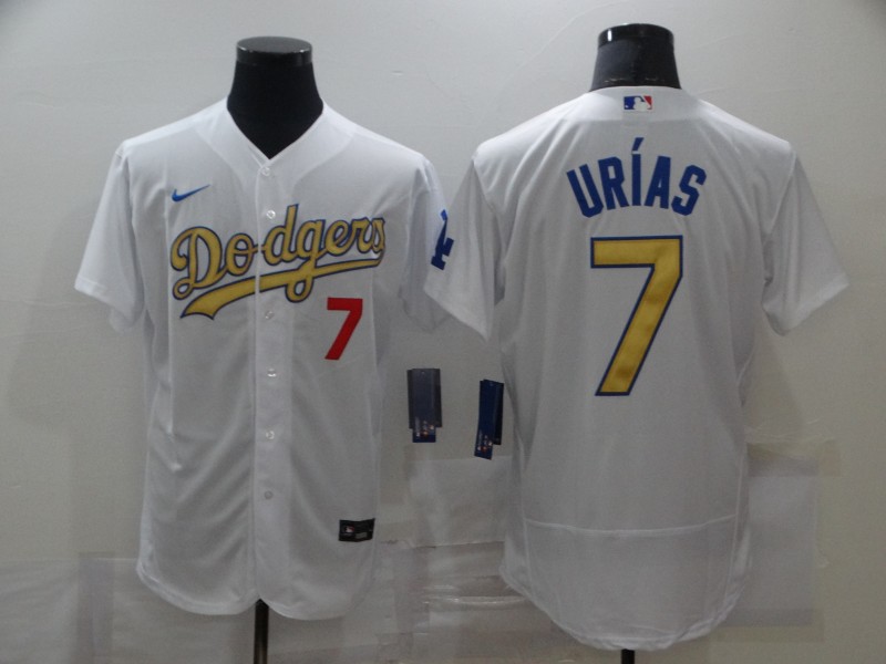 Men's Los Angeles Dodgers #7 Julio Urias 2020 White Gold Sttiched Nike MLB Jersey