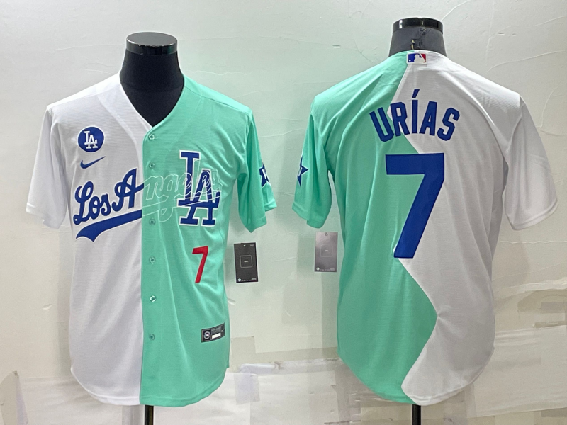 Men's Los Angeles Dodgers #7 Julio Urias White Green Number 2022 Celebrity Softball Game Cool Base Jersey