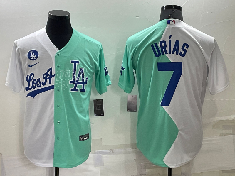 Men's Los Angeles Dodgers #7 Julio Urias White Green Two Tone 2022 Celebrity Softball Game Cool Base Jersey